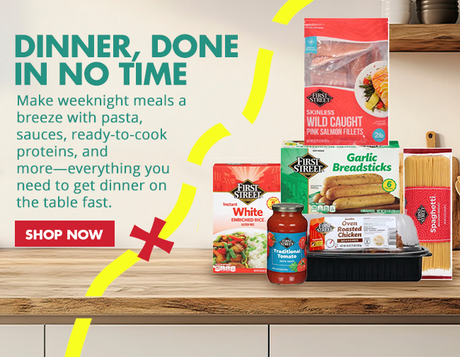 Quick Dinners for School Nights - pasta, FS breadsticks, FS pasta sauce, oven roasted chicken, frozen salmon, rice