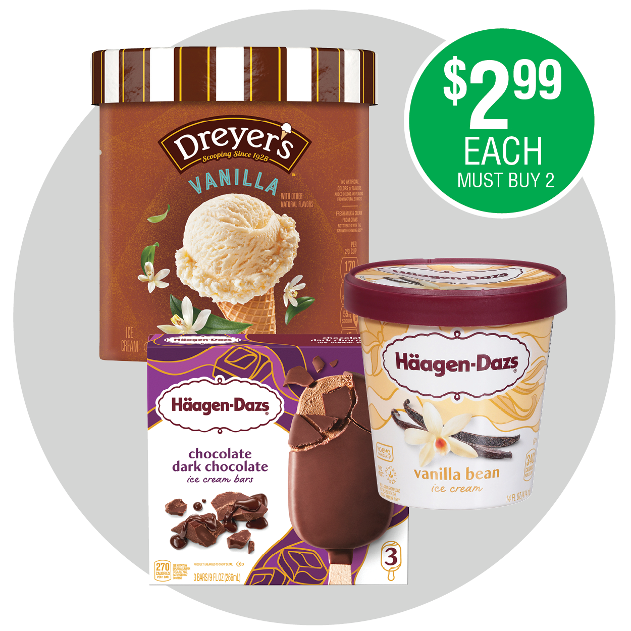 DREYER'S ICE CREAM, HÄAGEN-DAZS ICE CREAM OR BARS