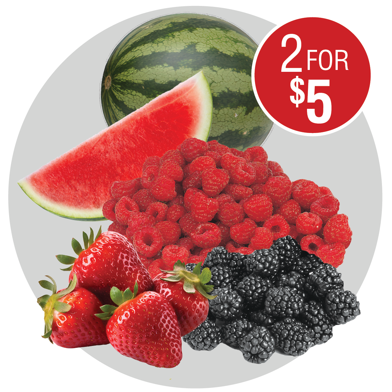 MINI SEEDLESS WATERMELON, STRAWBERRIES, BLACKBERRIES OR RASPBERRIES