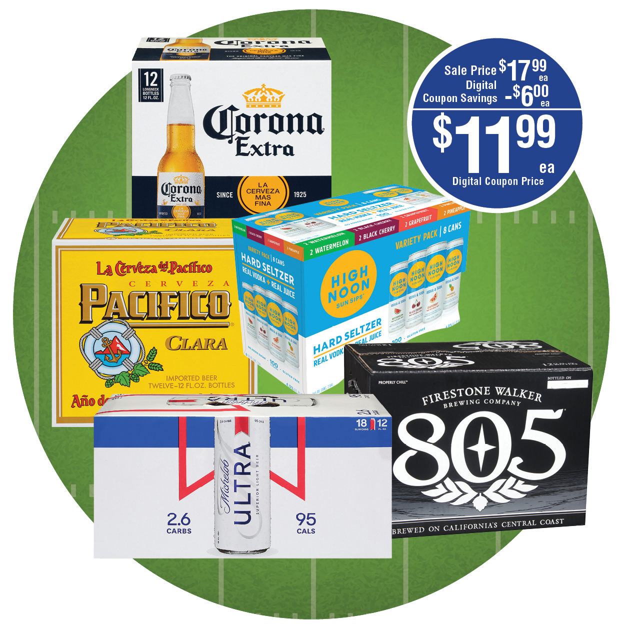 CORONA, PACIFICO, FIRESTONE 805 MICHELOB ULTRA BEER OR HIGH NOON HARD SELTZER