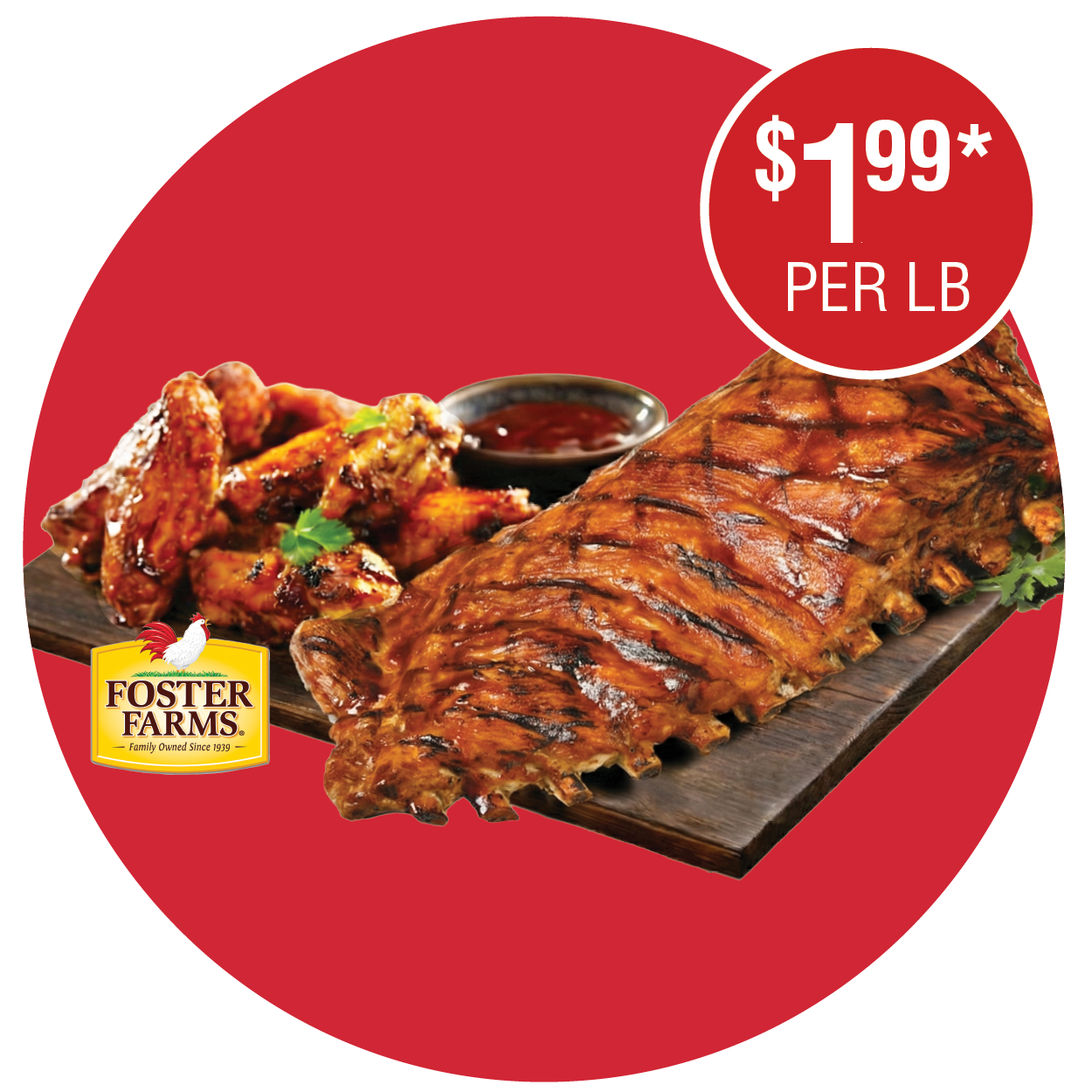 PORK SPARERIBS OR FOSTER FARMS FRESH CHICKEN WINGS
