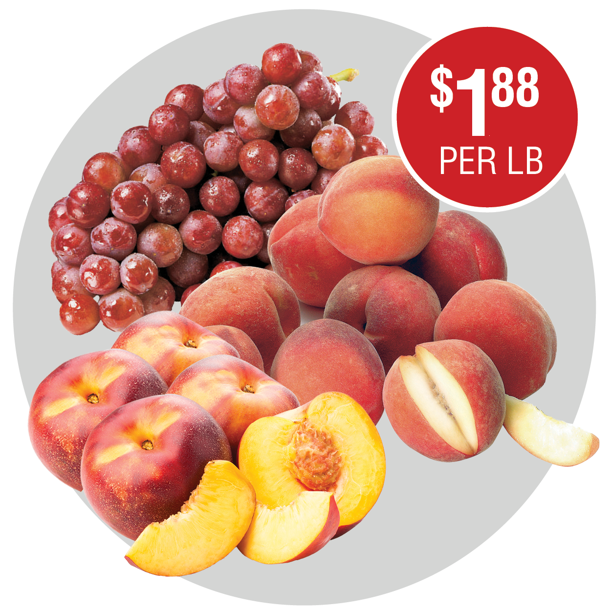 YELLOW NECTARINES OR WHITE PEACHES OR RED GRAPES