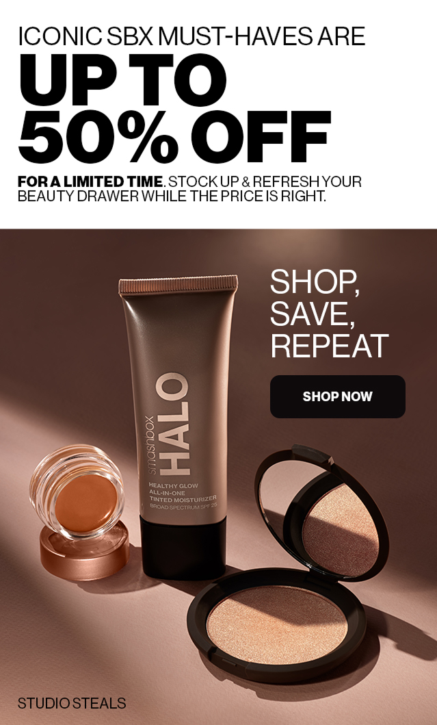 ICONIC SBX MUST-HAVES ARE UP TO 50% OFF FOR A LIMITED TIME. STOCK UP & REFRESH YOUR BEAUTY DRAWER WHILE THE PRICE IS RIGHT.  Shop. Save. repeat. SHOP NOW