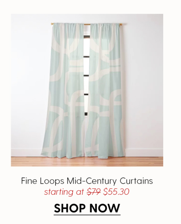 Fine Loops Mid-Century Modern Abstract Minimalist Pattern in Vintage Celadon Blue and Buff Curtain