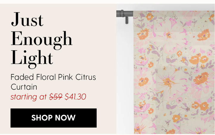 Faded Floral - pink / citrus Curtain