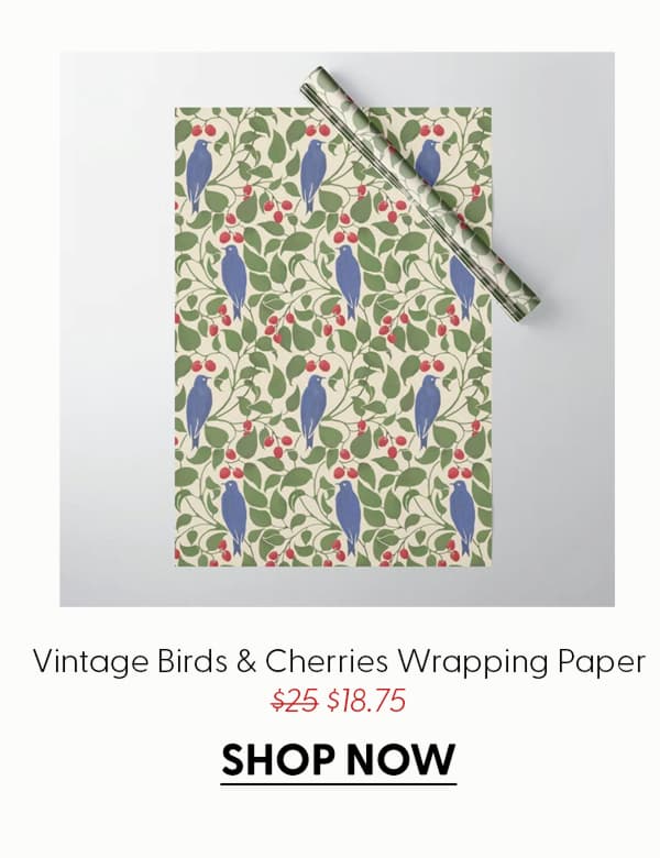 Vintage Blue Birds And Cherries Wrapping Paper