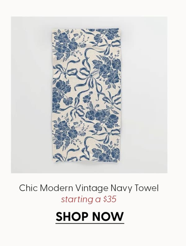Chic Modern Vintage Ivory Navy Blue Floral Pattern Hand & Bath Towel