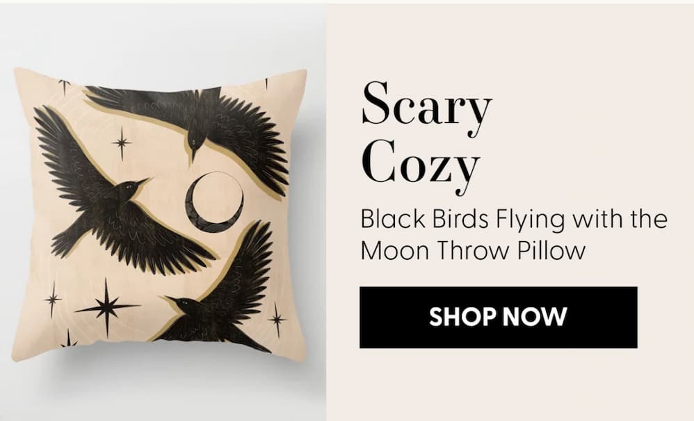 Black birds flying with the Moon Throw Pillow