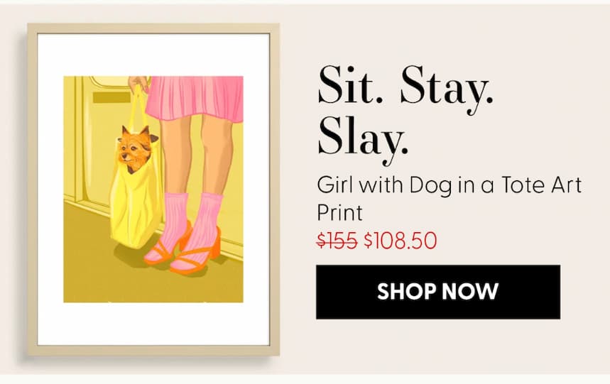 Pop Art Print of Girl with Dog in a Tote on the Subway Art Print