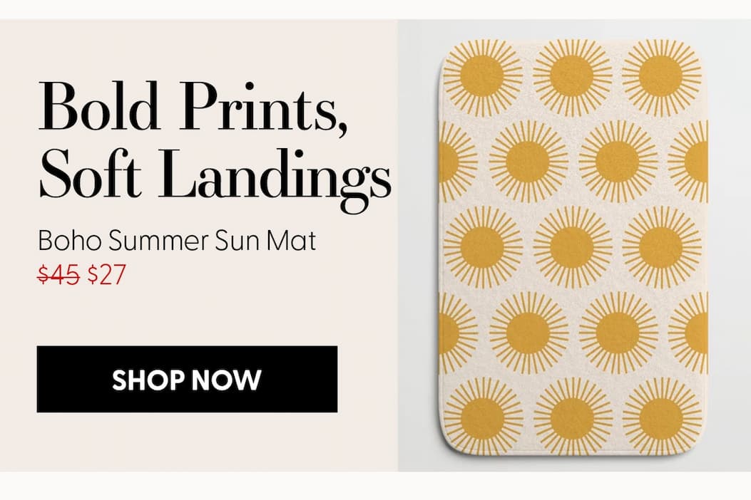Boho Summer Sun Pattern I Golden Bath Mat