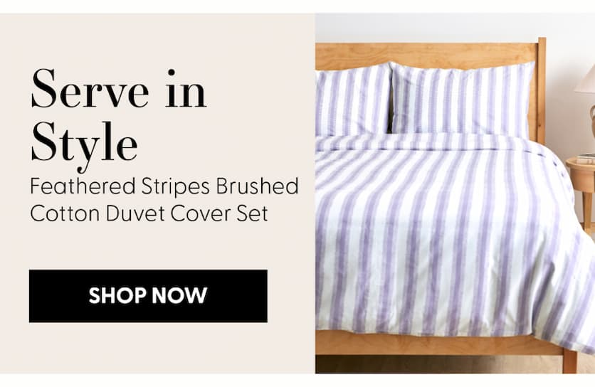 Feathered Stripes Brushed Cotton Duvet Cover Set