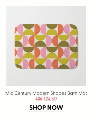 Mid Century Modern Shapes - Pink, Olive Green & Orange Bath Mat