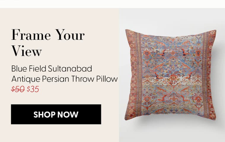 Blue Field Sultanabad Antique Persian Throw Pillow
