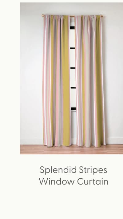 Splendid Stripes - Retro Modern Stripe Pattern in Gold, Pink, White, and Mushroom Window Curtain