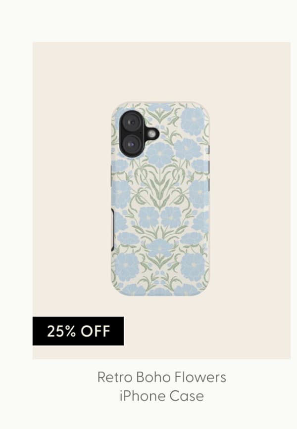 Retro boho flowers - light blue peonies -pastel floral block print iPhone Case