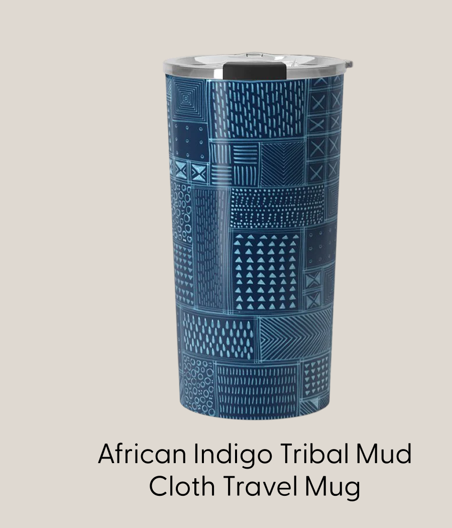 African Indigo Tribal Mud Cloth Travel Mug