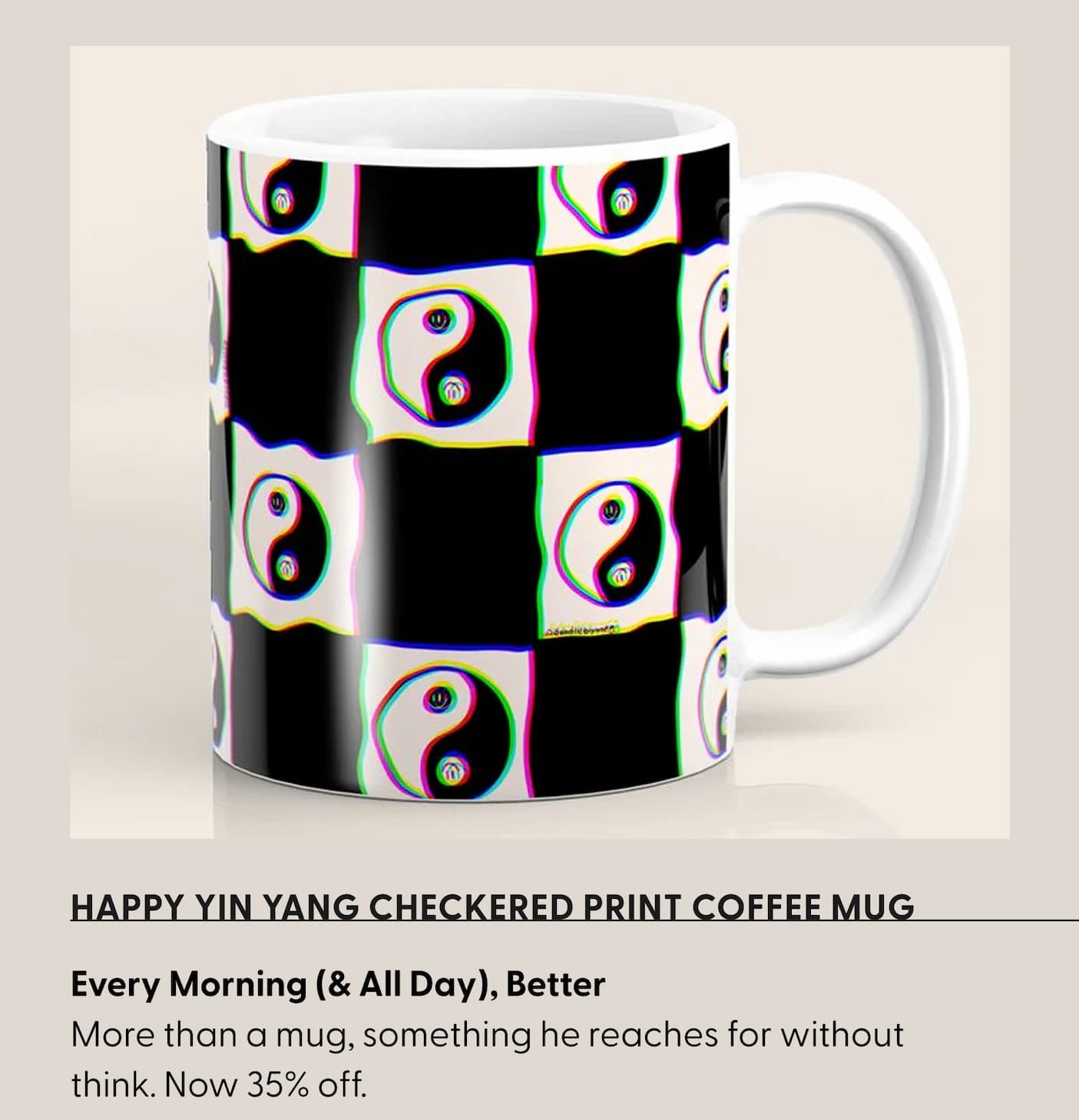 Happy Yin Yang Checkered Print Coffee Mug