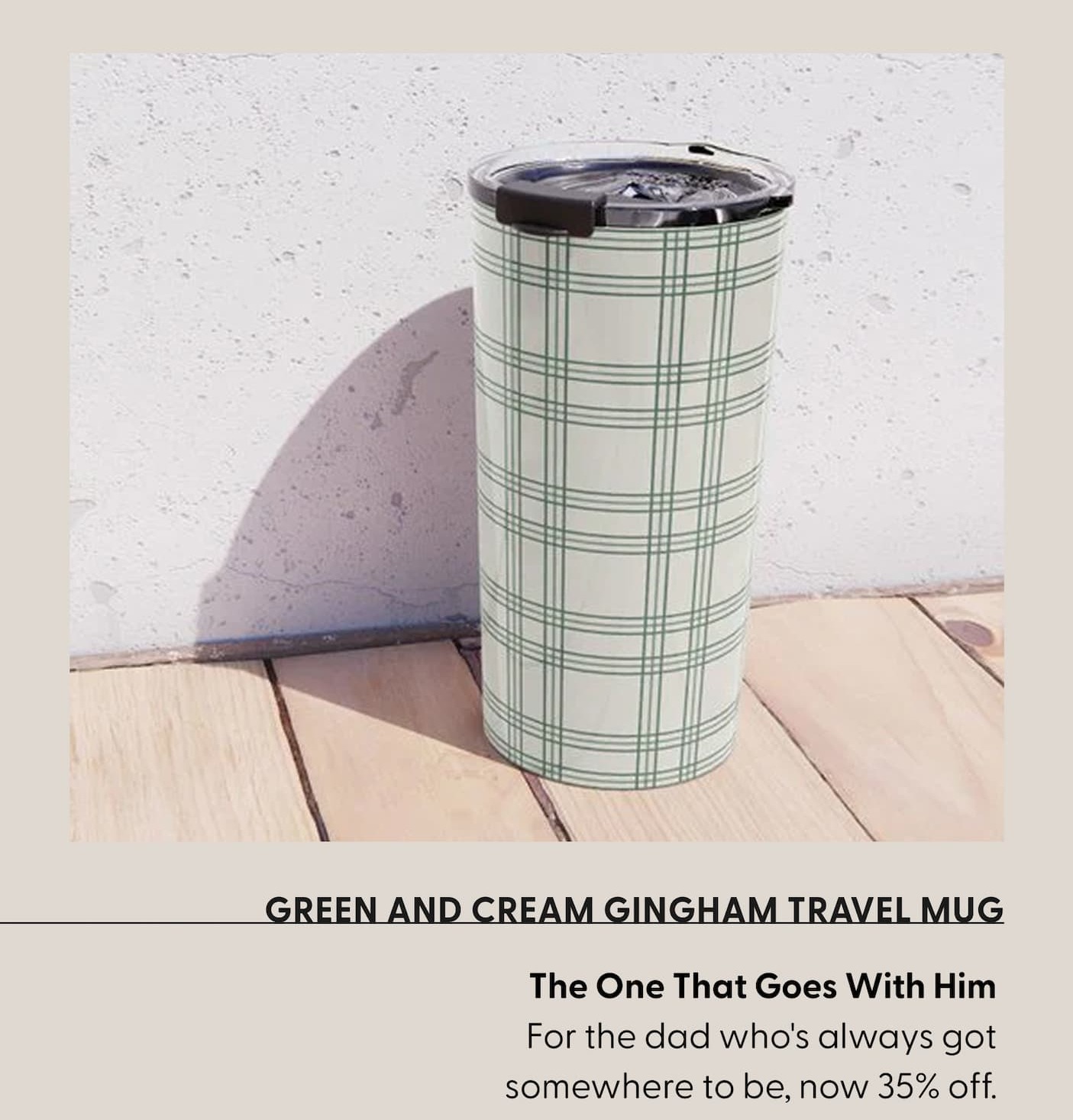 Green and Cream Gingham Travel Mug