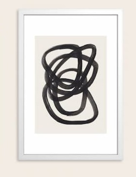 Society6 Mid Century Modern Minimalist Abstract Art Brush Strokes Black & White Ink Art Spiral Circles Framed Art Print - Modern Wall Decor by Enshape - Framed Canvas, Work of Art with Gallery-Qualtity Ink, 13 X 19, Modern White
