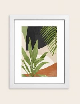 Society6 Abstract Art Tropical Leaf 11 Framed Art Print - Modern Wall Decor by Thingdesign - Framed Canvas, Work of Art with Gallery-Qualtity Ink, 8 X 10, Modern White