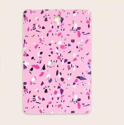 Society6 Bamboo Cutting Board | Emanuela Carratoni Celestial Geometric Art | Decorative Charcuterie Serving Board, Pink Terrazzo, 16"L x 10.5"W