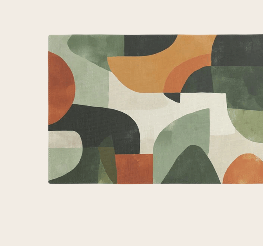 Earthy Mid-Century Abstract Composition in Olive, Rust, and Charcoal Tones Rug