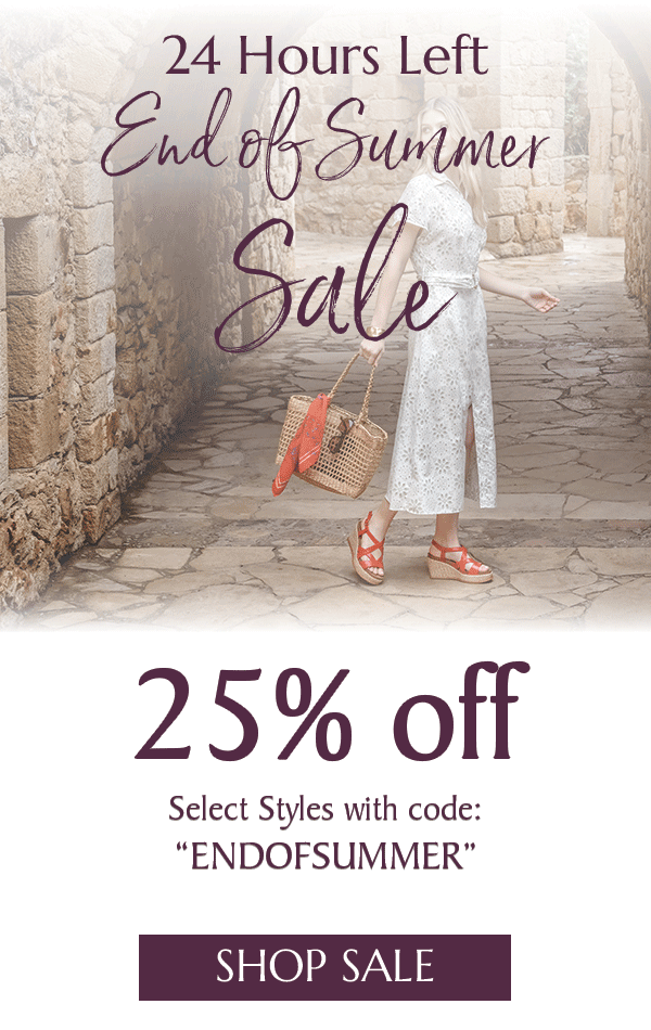 End of Summer Sale: 25% off select styles with code 'ENDOFSUMMER'. Shop Sale.
