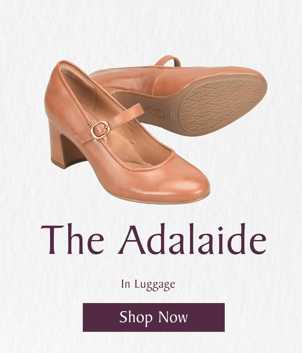 Brown leather Mary Jane block heels, The Adalaide in Luggage.