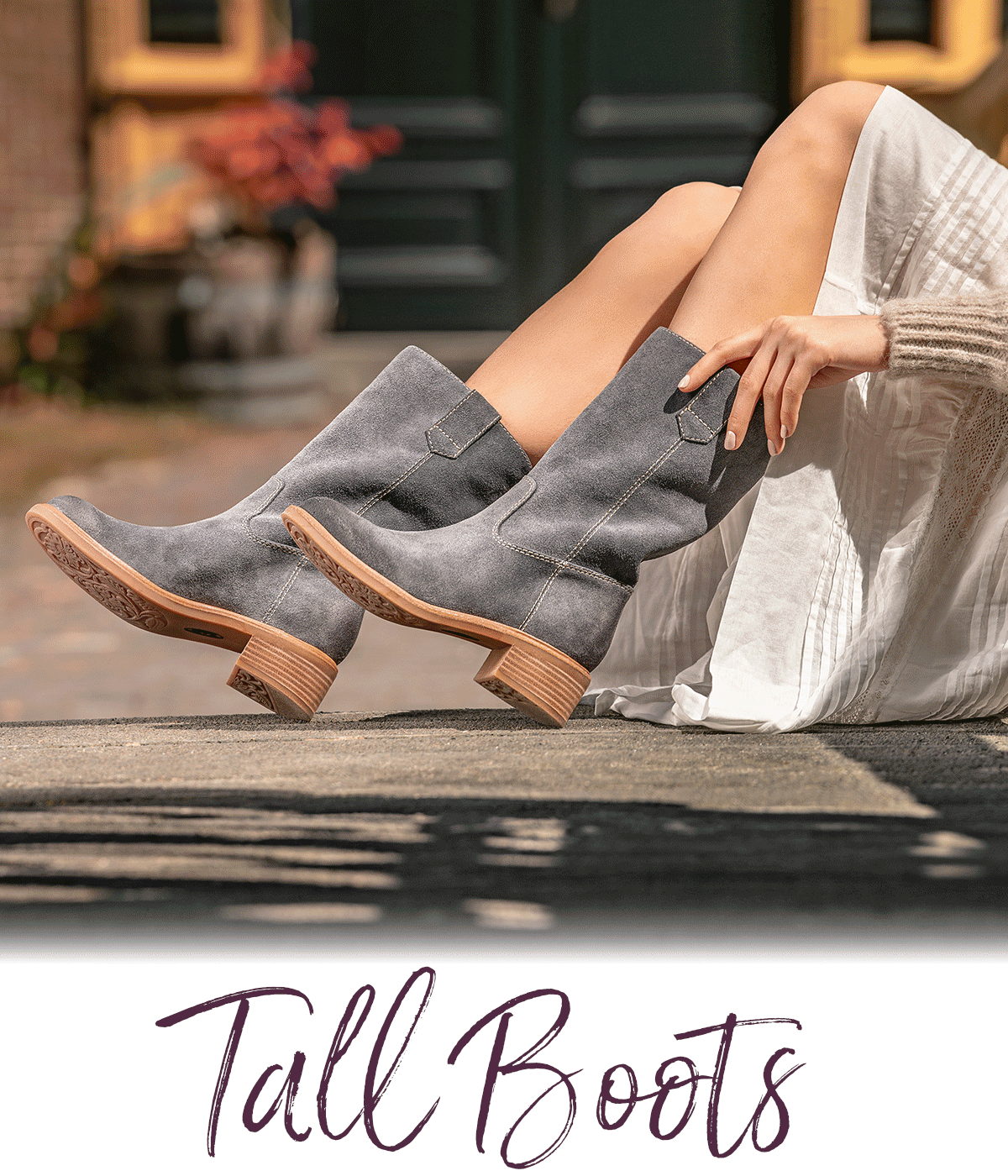 Gif of Sofft's Samantha III and Tabitha with text that reads "Tall Boots"