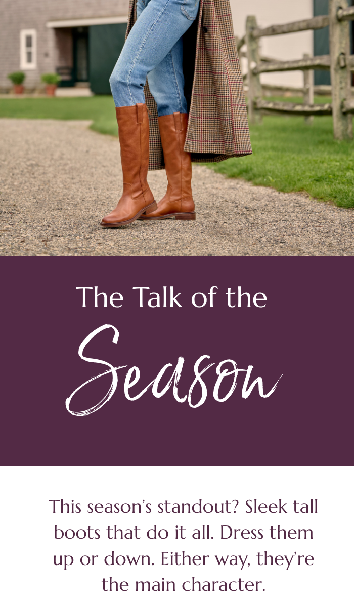 model wearing Sofft's Samantha III in luggage with text that reads " The talk of the Season"