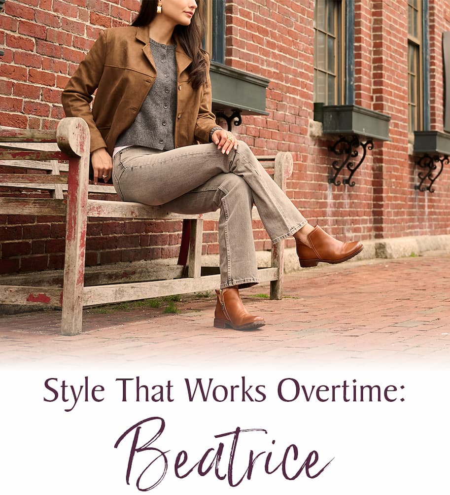 Sofft's Beatrice Graphic with text that reads " Style that works Overtime Beatrice"