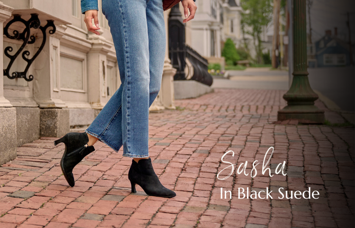 Model Wearing Sofft's Sasha in Black Suede