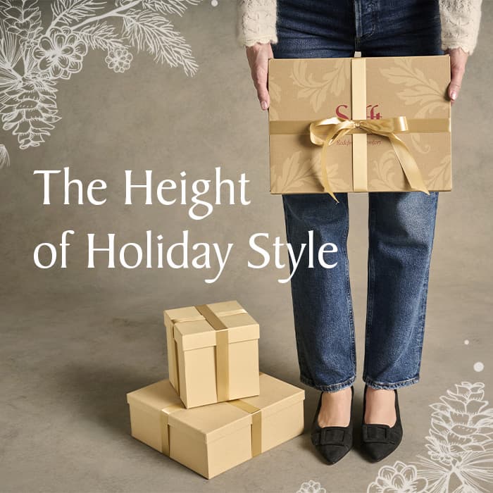 Model Wearing Sofft's Sadie in Black with text that reads " The height of the holiday"