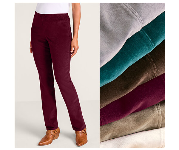 Stretch Cord Pull-On Straight Leg Pants