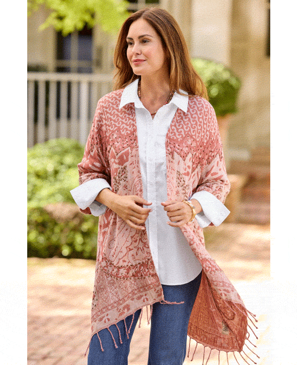Novelty Jacquard 3/4 Slv Long Topper GIF
