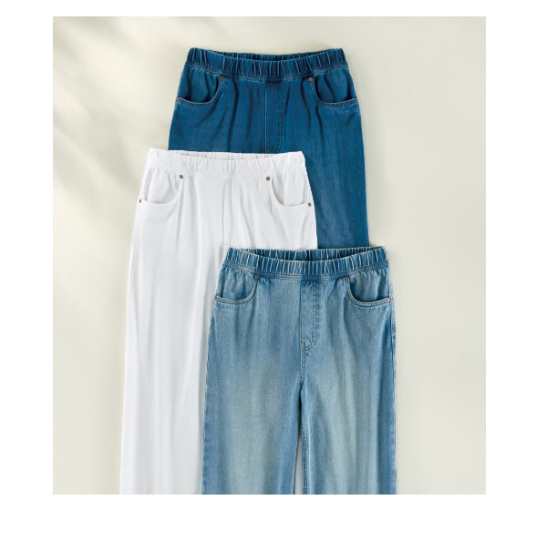 Comfort Knit Denim Wide Leg Pull On Jeans