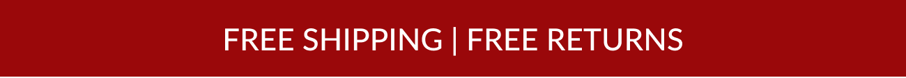 Banner reading “Free shipping | Free returns” on a red background.