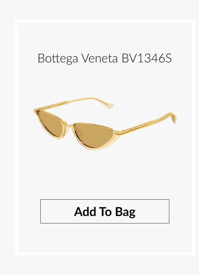 Gold Bottega Veneta BV1346S sunglasses with “Add to Bag” button.