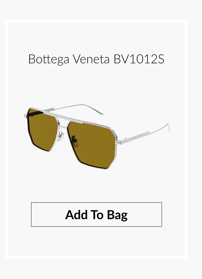 Silver and gold Bottega Veneta BV1012S sunglasses with “Add to Bag” button.