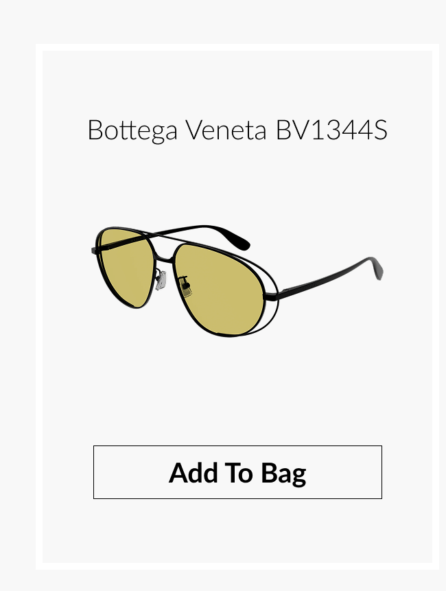 Black Bottega Veneta BV1344S aviator-style sunglasses with “Add to Bag.”
