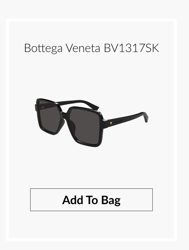 Black Bottega Veneta BV1317SK oversized sunglasses with “Add to Bag.”
