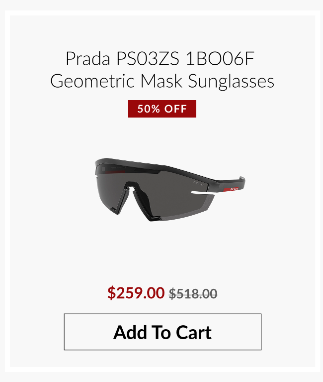 Prada PS03ZS 1BO06F geometric mask sunglasses in black with sleek, sport-inspired silhouette.