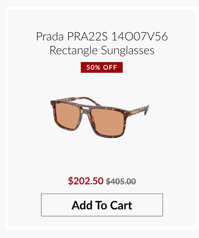 Prada PRA22S 14O07V56 rectangle sunglasses in transparent brown frame with amber lenses.