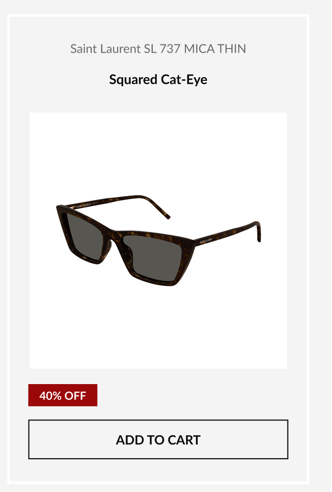 Featured Saint Laurent SL 737 MICA THIN squared cat-eye sunglasses with 40% off Memorial Day Sale pricing.