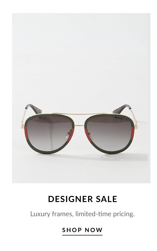 Gucci aviator sunglasses with gold-tone frame featured in a designer sale promoting limited-time luxury eyewear pricing.
