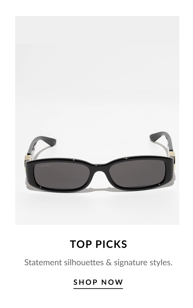 Black Gucci rectangular sunglasses featured as top picks highlighting statement silhouettes and signature designer styles.
