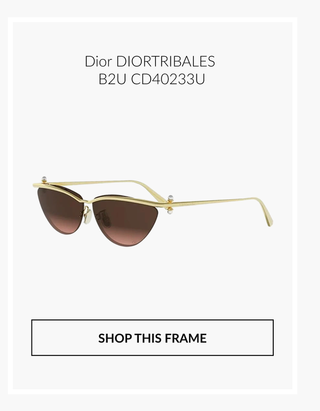 Product image of Dior DIORTRIBALES B2U CD40233U metal cat-eye sunglasses with brown lenses and “Shop This Frame” button.