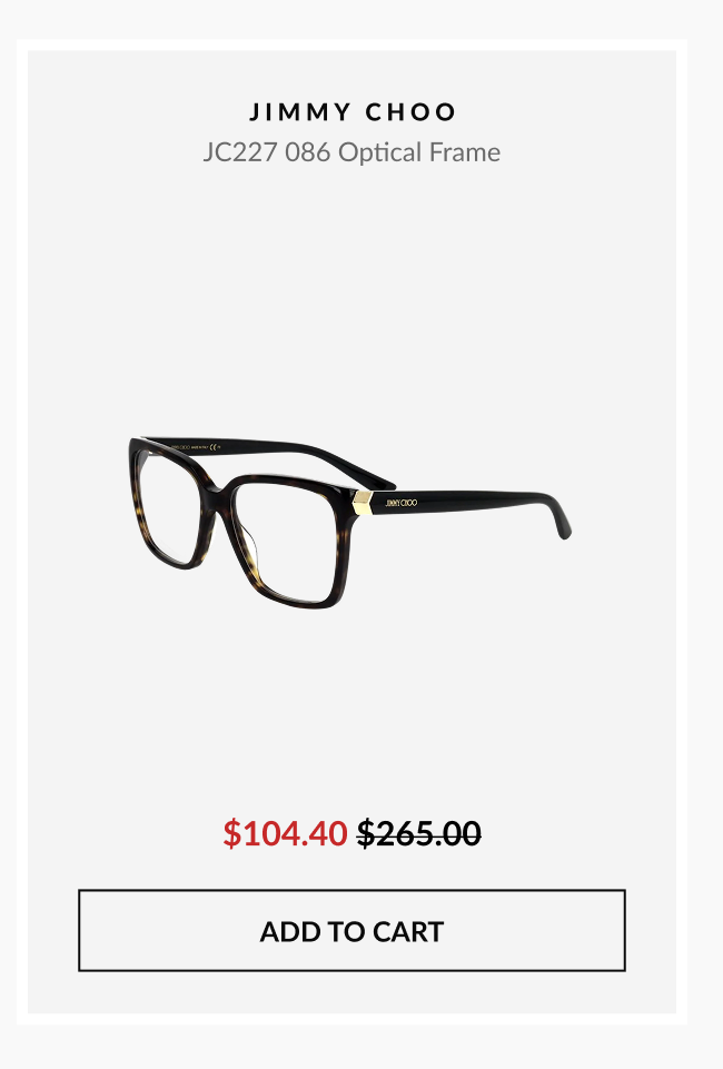Product image of Jimmy Choo JC227 086 optical frames in black priced at $140.40 with an add-to-cart button.