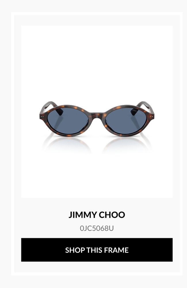Product image of Jimmy Choo 0JC5068U oval sunglasses with a tortoiseshell frame and blue lenses.