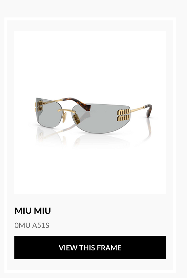 Product image of Miu Miu 0MU A51S designer sunglasses with View This Frame button.